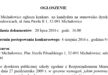 Ogłoszenie – Konkurs na dyrektora ZS w Michałowicach