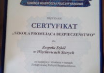 Certyfikat Szkoły Promującej Bezpieczeństwo dla Zespołu Szkół w Więcławicach Starych