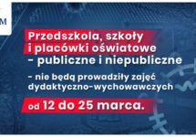 PILNE- Zawieszenie zajęć dydaktyczno-wychowawczych w przedszkolach, szkołach i placówkach oświatowych w kresie od 12 marca do 25 marca 2020r